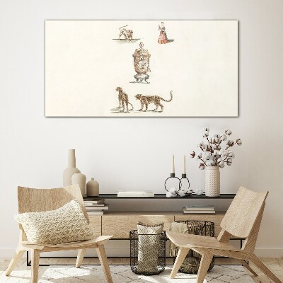 Glasbild Exotische Tiere und eine Vase
