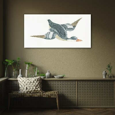 Glasbild Fliegende Ente in Pastelltönen