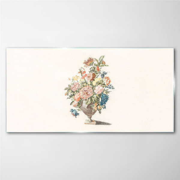 Glasbild Vase mit Blumen in Pastellfarben