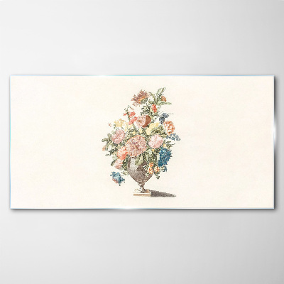 Glasbild Vase mit Blumen in Pastellfarben