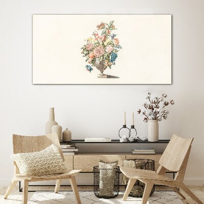 Glasbild Vase mit Blumen in Pastellfarben