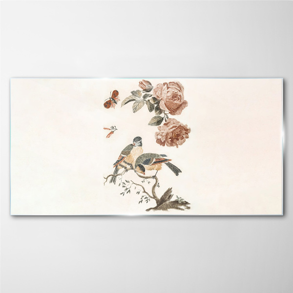 Glasbild Vögel und Blumen in Harmonie