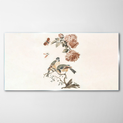 Glasbild Vögel und Blumen in Harmonie