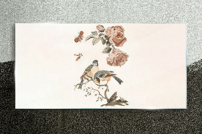 Glasbild Vögel und Blumen in Harmonie