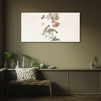 Glasbild Vögel und Blumen in Harmonie
