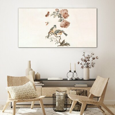 Glasbild Vögel und Blumen in Harmonie