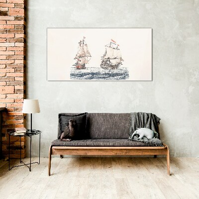 Glasbild Segelschiffe auf ruhiger See
