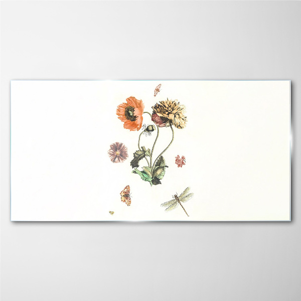 Glasbild Blumenmotive mit Insekten