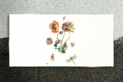 Glasbild Blumenmotive mit Insekten