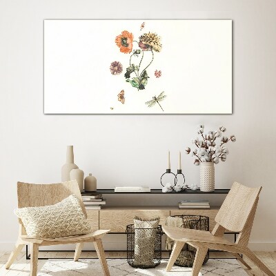 Glasbild Blumenmotive mit Insekten