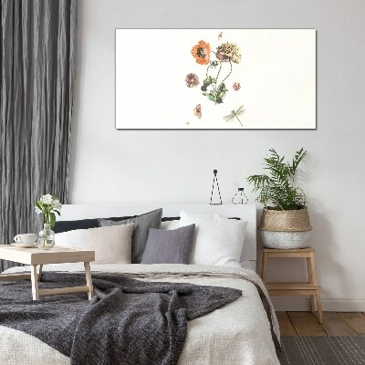 Glasbild Blumenmotive mit Insekten
