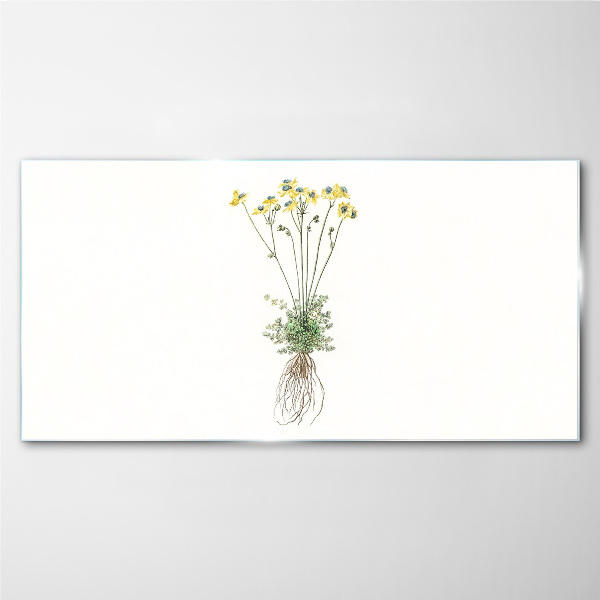 Glasbild Goldene Blumen mit Wurzeln