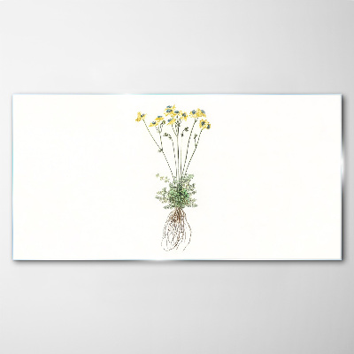 Glasbild Goldene Blumen mit Wurzeln