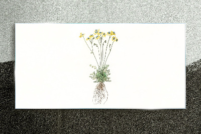 Glasbild Goldene Blumen mit Wurzeln