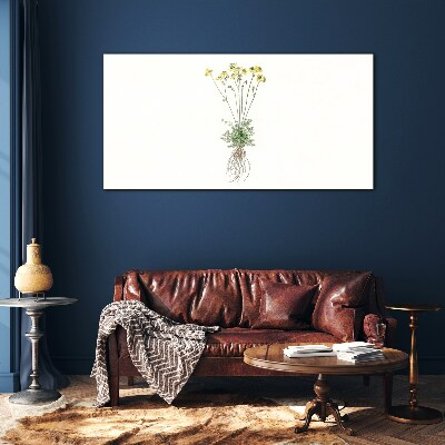 Glasbild Goldene Blumen mit Wurzeln