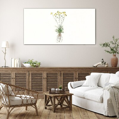 Glasbild Goldene Blumen mit Wurzeln