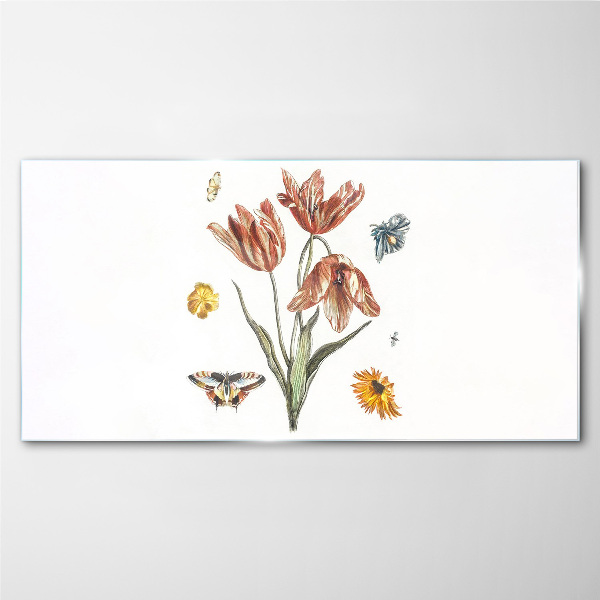 Glasbild Blumen und Schmetterlinge in Harmonie