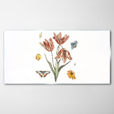 Glasbild Blumen und Schmetterlinge in Harmonie