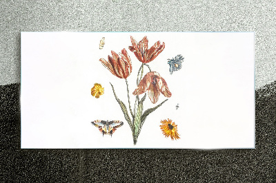 Glasbild Blumen und Schmetterlinge in Harmonie