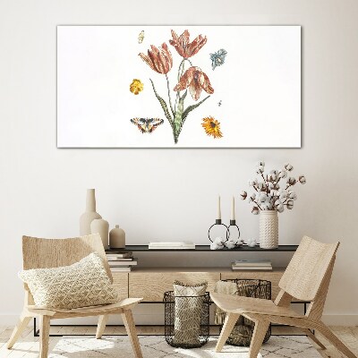 Glasbild Blumen und Schmetterlinge in Harmonie