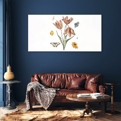 Glasbild Blumen und Schmetterlinge in Harmonie