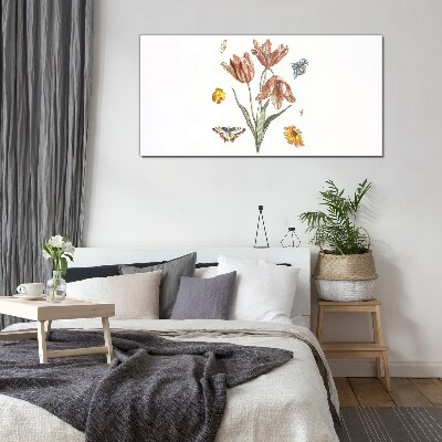 Glasbild Blumen und Schmetterlinge in Harmonie