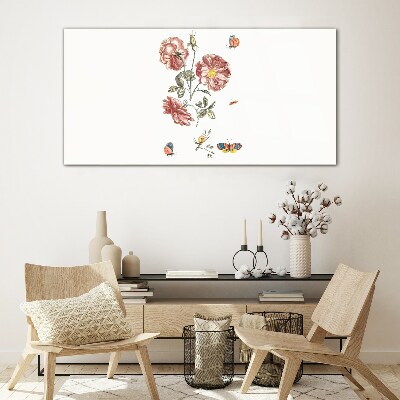 Bild auf glas Blumenmotiv mit Insekten