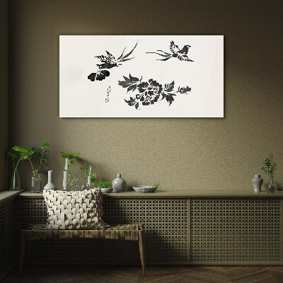 Glas bild Abstrakte Vogelblumen