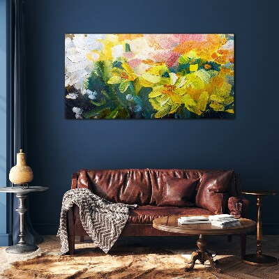 Glasbild Frühlingsblumen in intensiven Farben