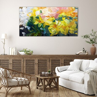Glasbild Frühlingsblumen in intensiven Farben