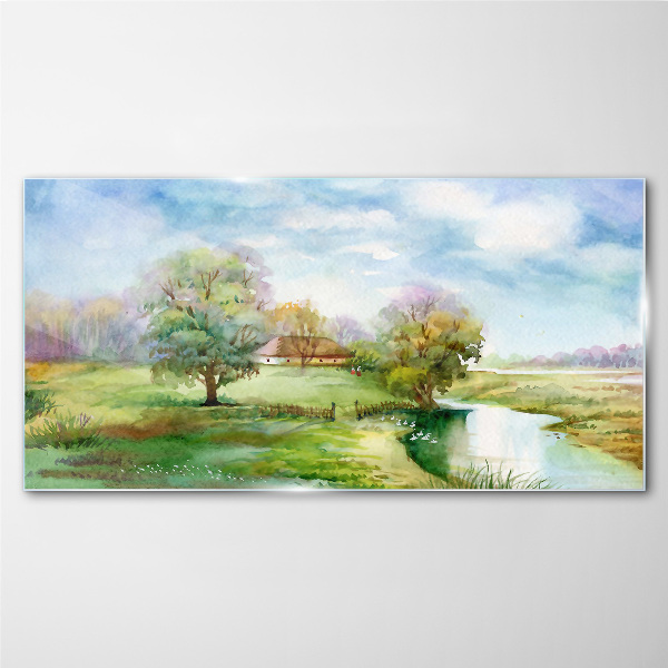 Glasbild Eine friedliche ländliche Landschaft