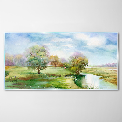 Glasbild Eine friedliche ländliche Landschaft