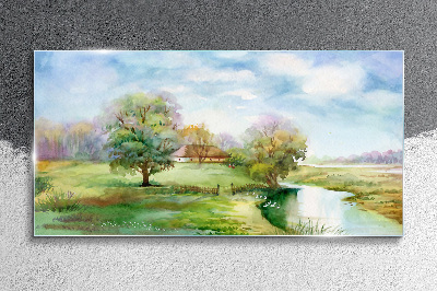 Glasbild Eine friedliche ländliche Landschaft