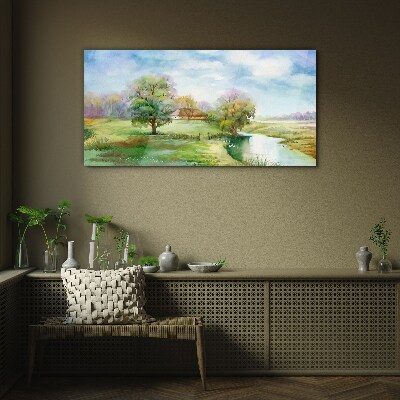 Glasbild Eine friedliche ländliche Landschaft