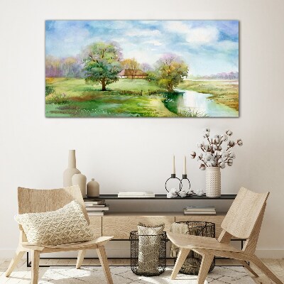 Glasbild Eine friedliche ländliche Landschaft