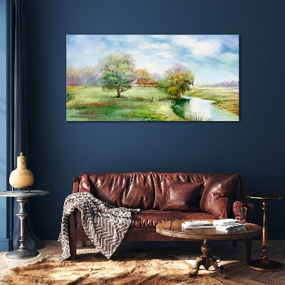 Glasbild Eine friedliche ländliche Landschaft