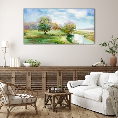 Glasbild Eine friedliche ländliche Landschaft
