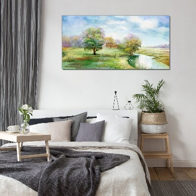 Glasbild Eine friedliche ländliche Landschaft