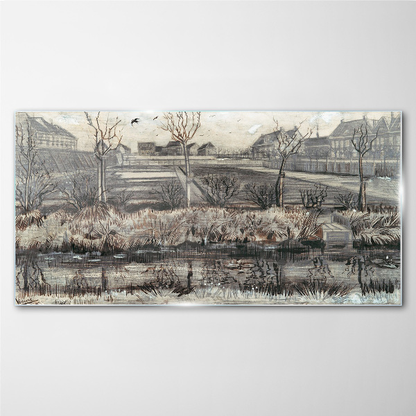 Glasbild Blick auf das Dorf im Winter