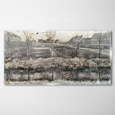 Glasbild Blick auf das Dorf im Winter