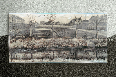 Glasbild Blick auf das Dorf im Winter