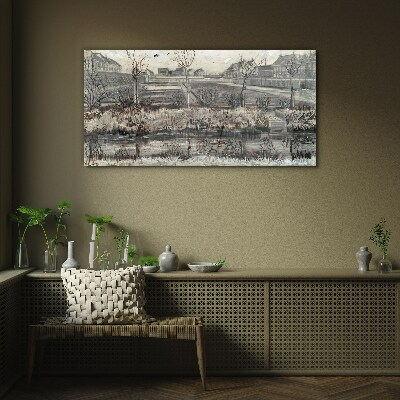 Glasbild Blick auf das Dorf im Winter