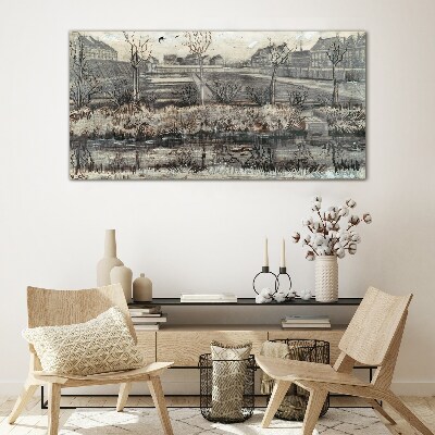 Glasbild Blick auf das Dorf im Winter