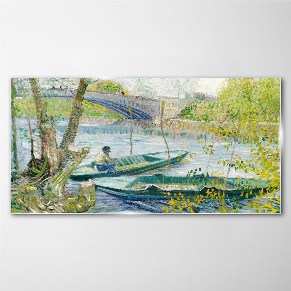 Glasbild Eine friedliche Landschaft am Wasser