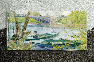 Glasbild Eine friedliche Landschaft am Wasser