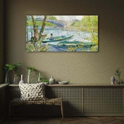 Glasbild Eine friedliche Landschaft am Wasser