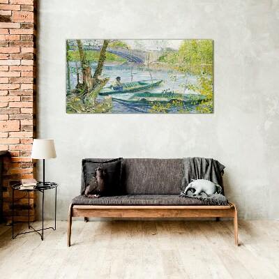 Glasbild Eine friedliche Landschaft am Wasser