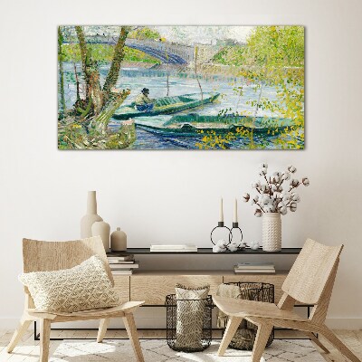 Glasbild Eine friedliche Landschaft am Wasser