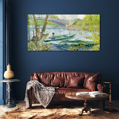 Glasbild Eine friedliche Landschaft am Wasser