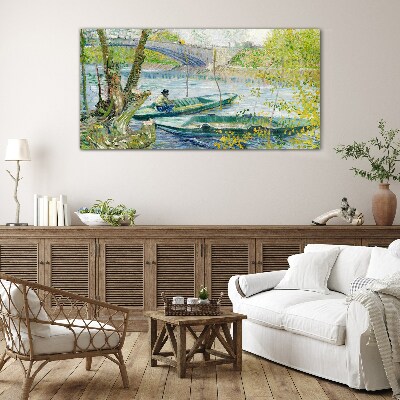 Glasbild Eine friedliche Landschaft am Wasser